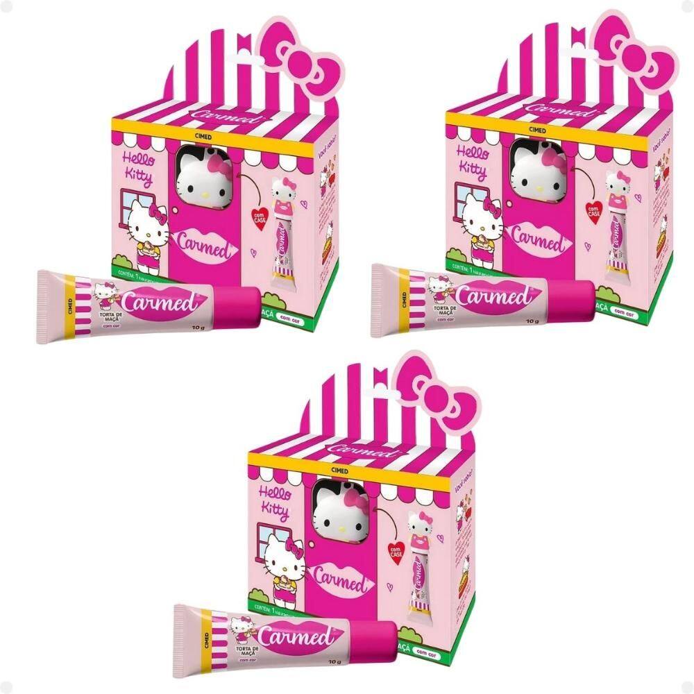 Kit Carmed Hello Kitty: 3 Hidratantes Labiais Torta De Maçã 10g