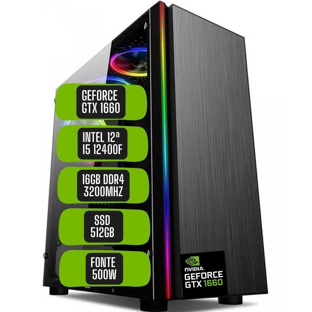 PC Gamer Skill Win Intel 12ª Geração Core i5 12400F 16GB DDR4 Placa de vídeo Geforce GTX 1660 Ti 6GB SSD 512GB STL-056