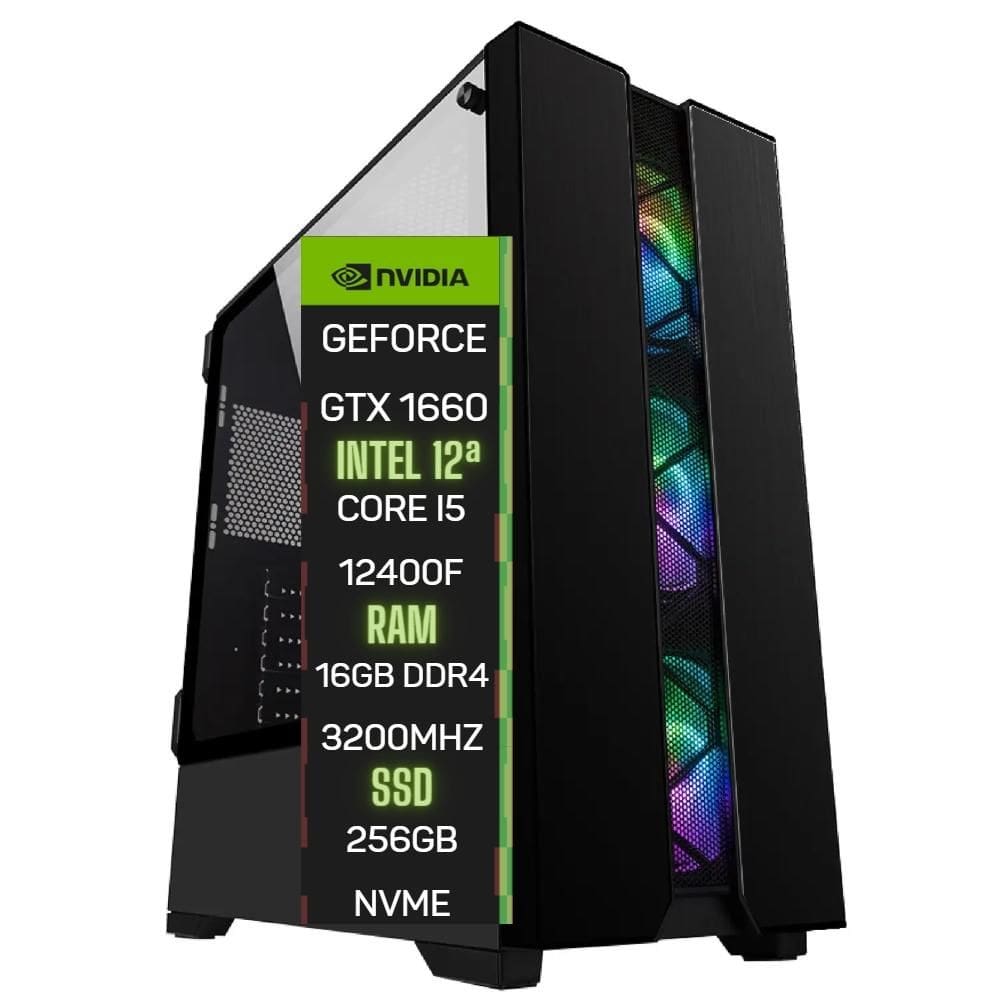 PC Gamer Skill Top Intel 10ª Geração Core i5 12400F 16GB DDR4 Placa de vídeo Geforce GTX 1660 Ti 6GB SSD 256GB ST-055