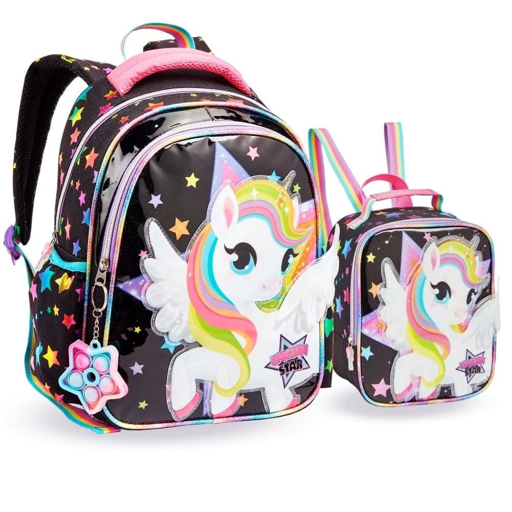 Kit Mochila e Lancheira Escolar Infantil Unicórnio