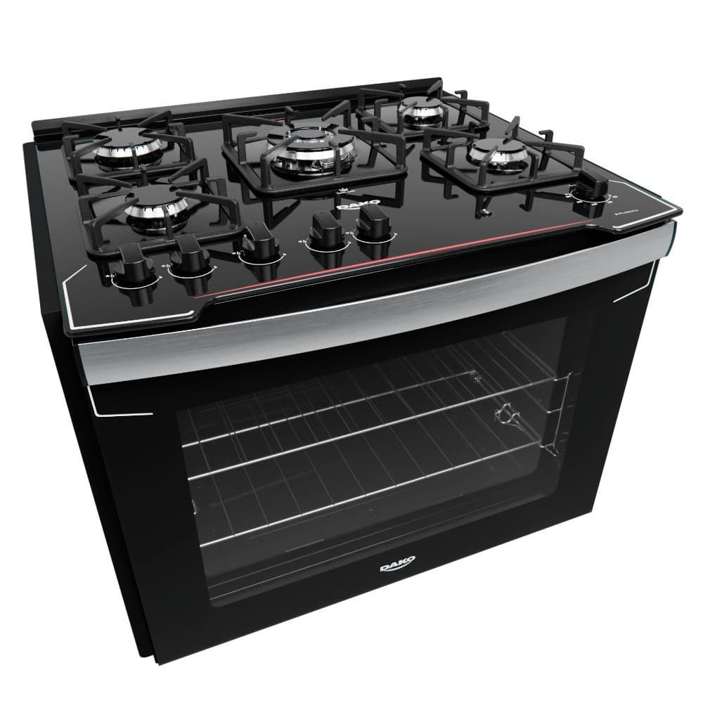 Fogão de Embutir 5 Bocas Dako Diplomata Preto com Mesa de Vidro Bivolt
