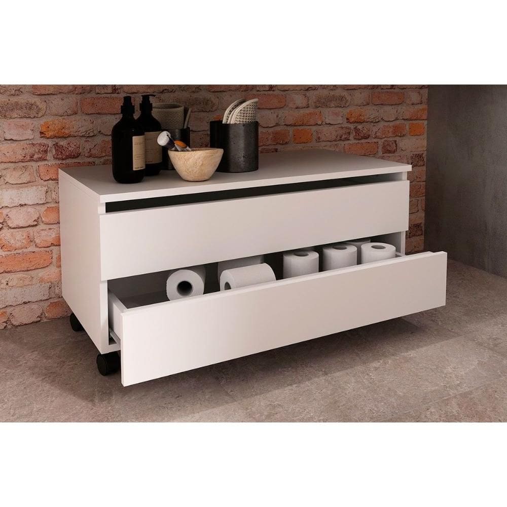 Bancada de Banheiro BN3603 2 Gavetas c/ Rodízio cor Branco - Tecno Mobili