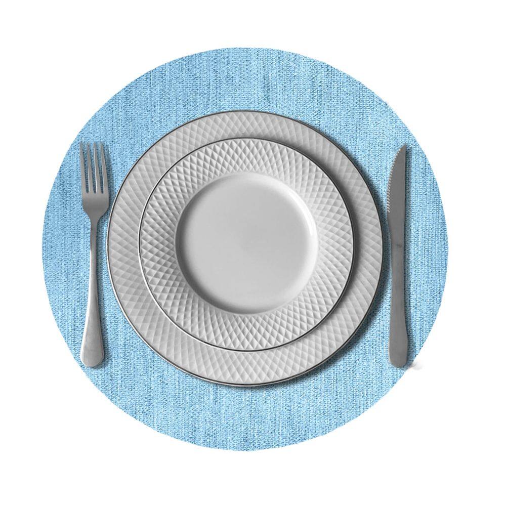 10 Jogo Americano Redondo Juta Azul Cl Impermeável Pvc