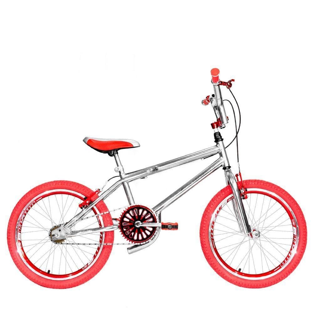 Bicicleta Infantil Masculina Aro 20 Cross Cromada e Vermelha