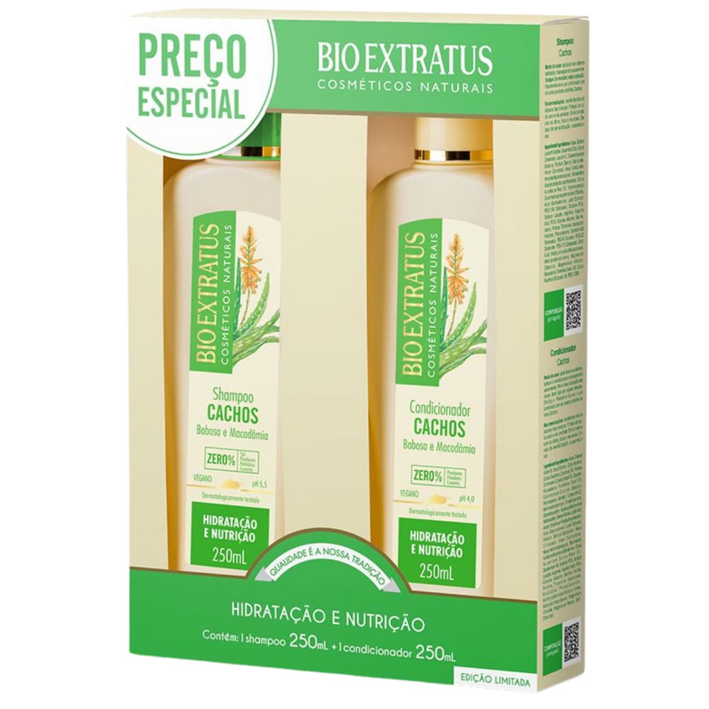 Kit Bio Extratus Cachos Hidratação e Nutrição Shampoo 250ml + Condicionador 250ml