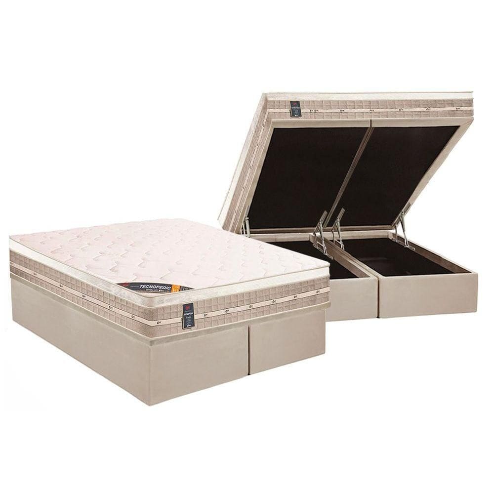 Conjunto Box Baú Queen: Colchão Molas Castor Bonnel Premium Tecnopedic + Base CRC Suede Clean (158x198)