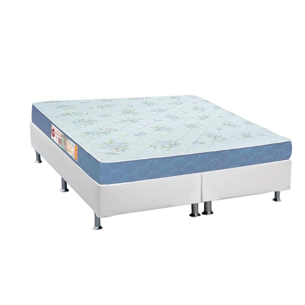 Cama Box Queen: Colchão Espuma Castor D45 Sleep Max + Base CRC Courano White(158x198)
