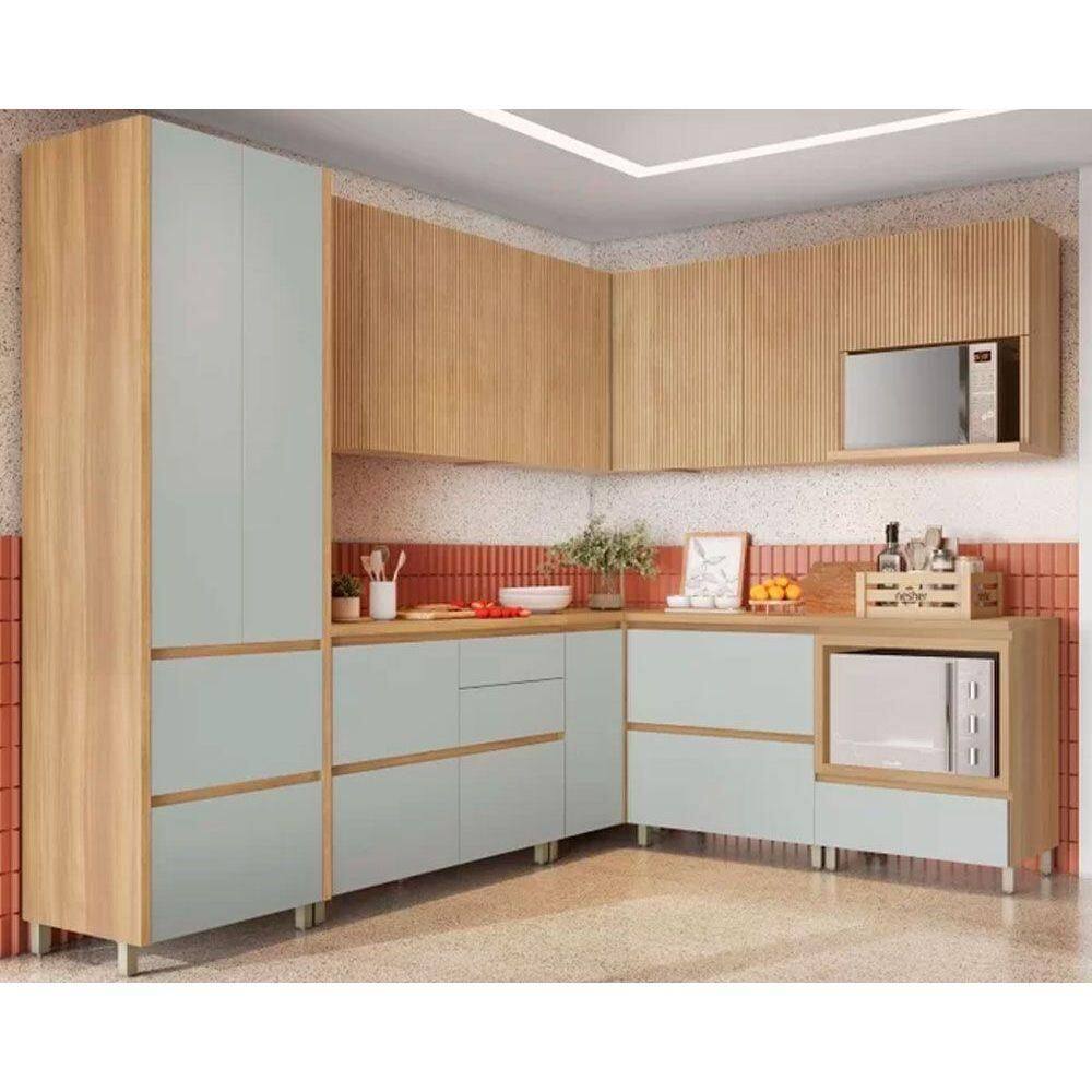 Cozinha Completa Rainha Gourmet 9 Peças (4Aéreos+4Balcões+1Paneleiro) C9P34 Nature/Verde - Nesher