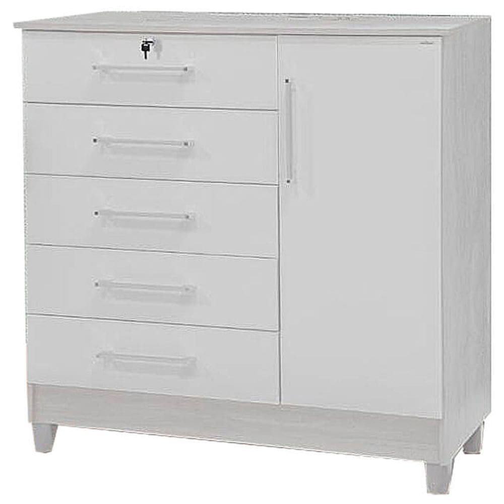 Cômoda 5 Gavetas 1 Porta Vitória Rud Rack Cor Branco