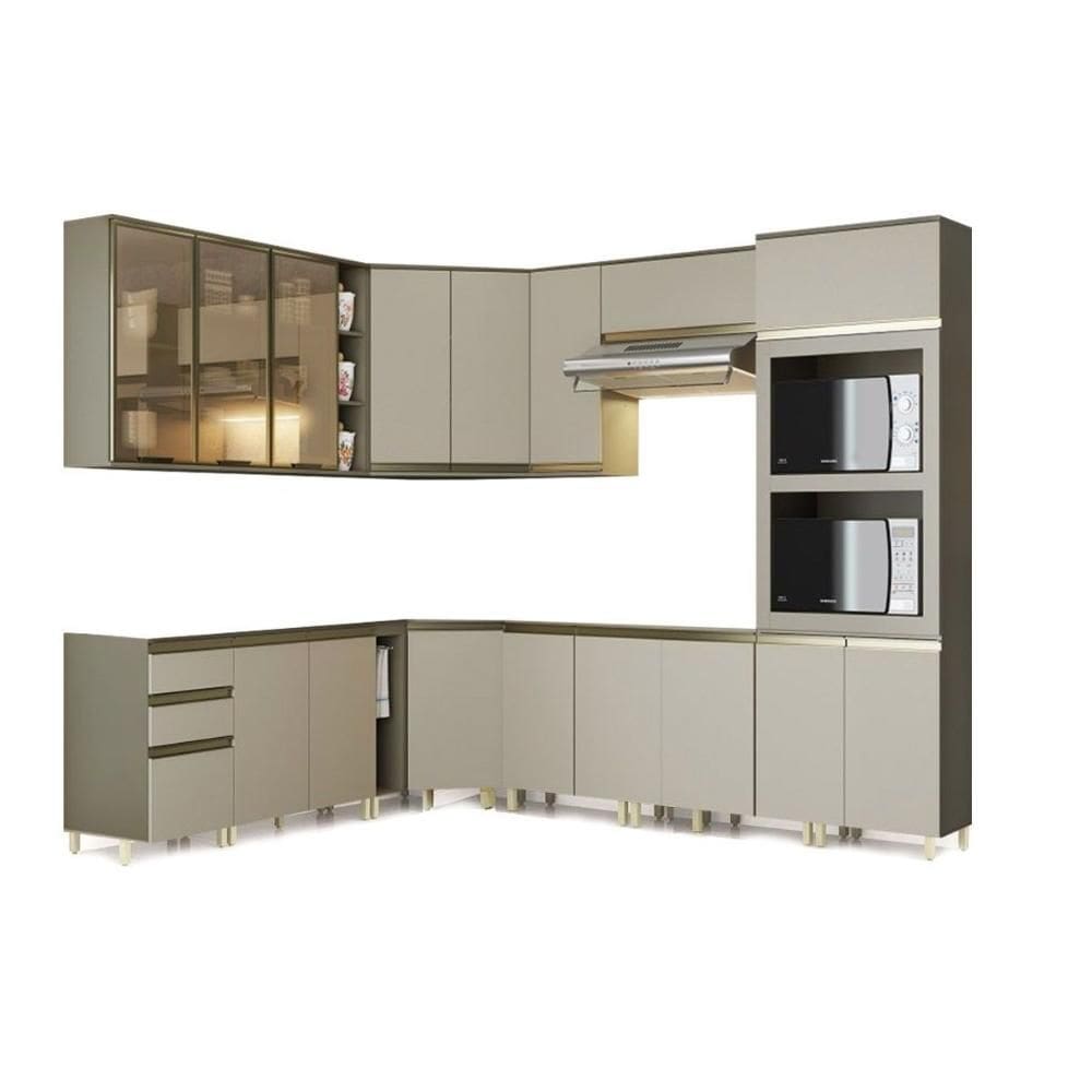 Cozinha Modulada Henn Connect 11 Peças (4 Armários + 4 Balcões + 1 Paneleiro + 2 Complementos) C11P02 Duna/Cristal