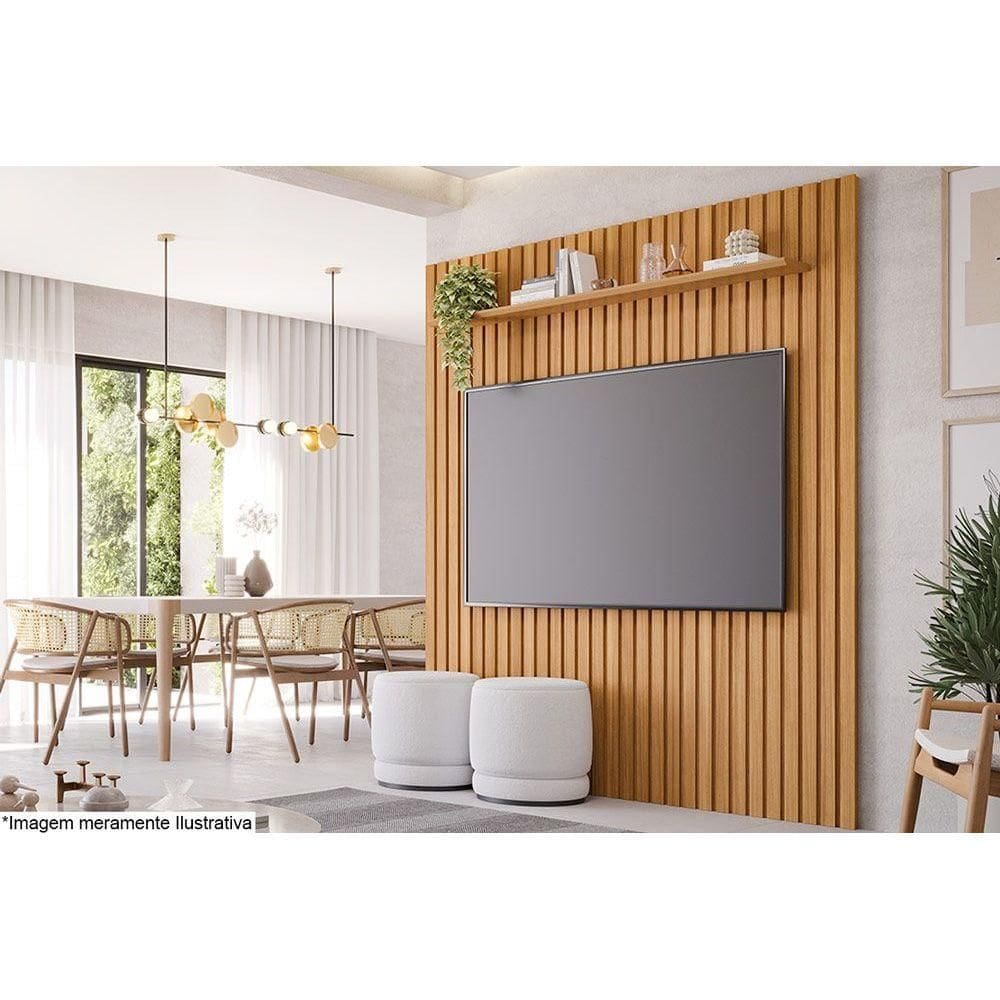 Painel Quarto p/TV até 65 Pol Maragogi c/ Prateleira Ripado 185x220cm Nature - Permóbili