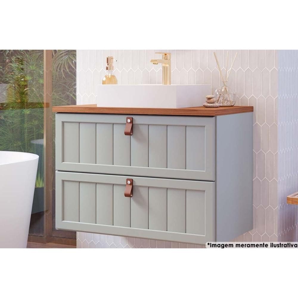 Balcão p/ Banheiro Suspenso Sense c/ Cuba 1 Gaveta e 1 Porta Basculante 80cm Pistache/Freijo - MGM