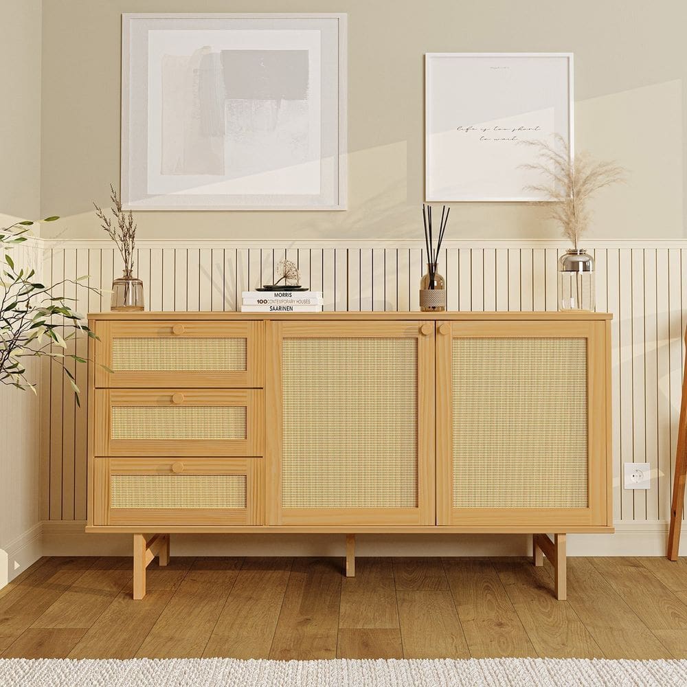 Buffet 2 Portas 3 Gavetas Rattan Magna Cabecasa Madeiramadeira Mel