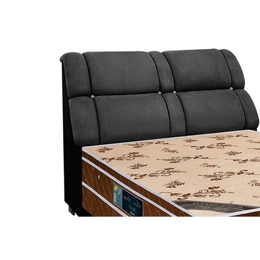 Cabeceira Cama Box Estofada Queen Imperador Suede Cinza/Preto - Simbal