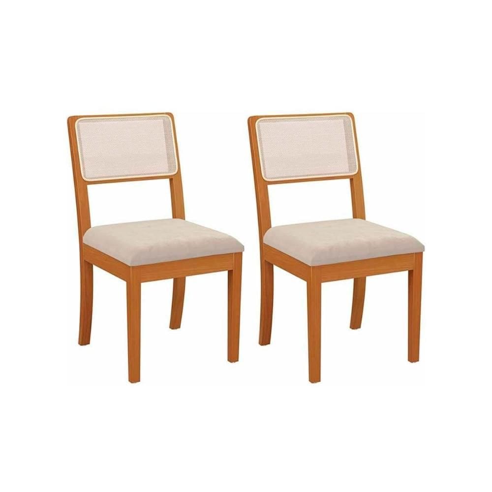 Kit 2 Cadeiras Sala Jantar Lola 2CMM004CA Madeira Maciça 2 un Carvalho/Boucle Bege/Tela Bege - Kappesberg