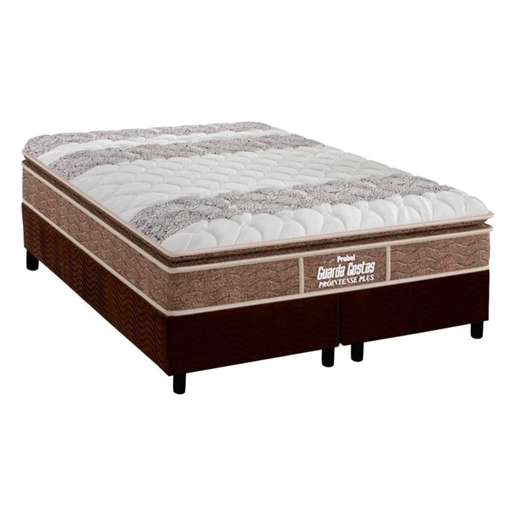Conjunto Box Queen: Colchão Anatômico Probel D33 Guarda Costas Próintense Plus + Base CRC Suede Brown (158x198)