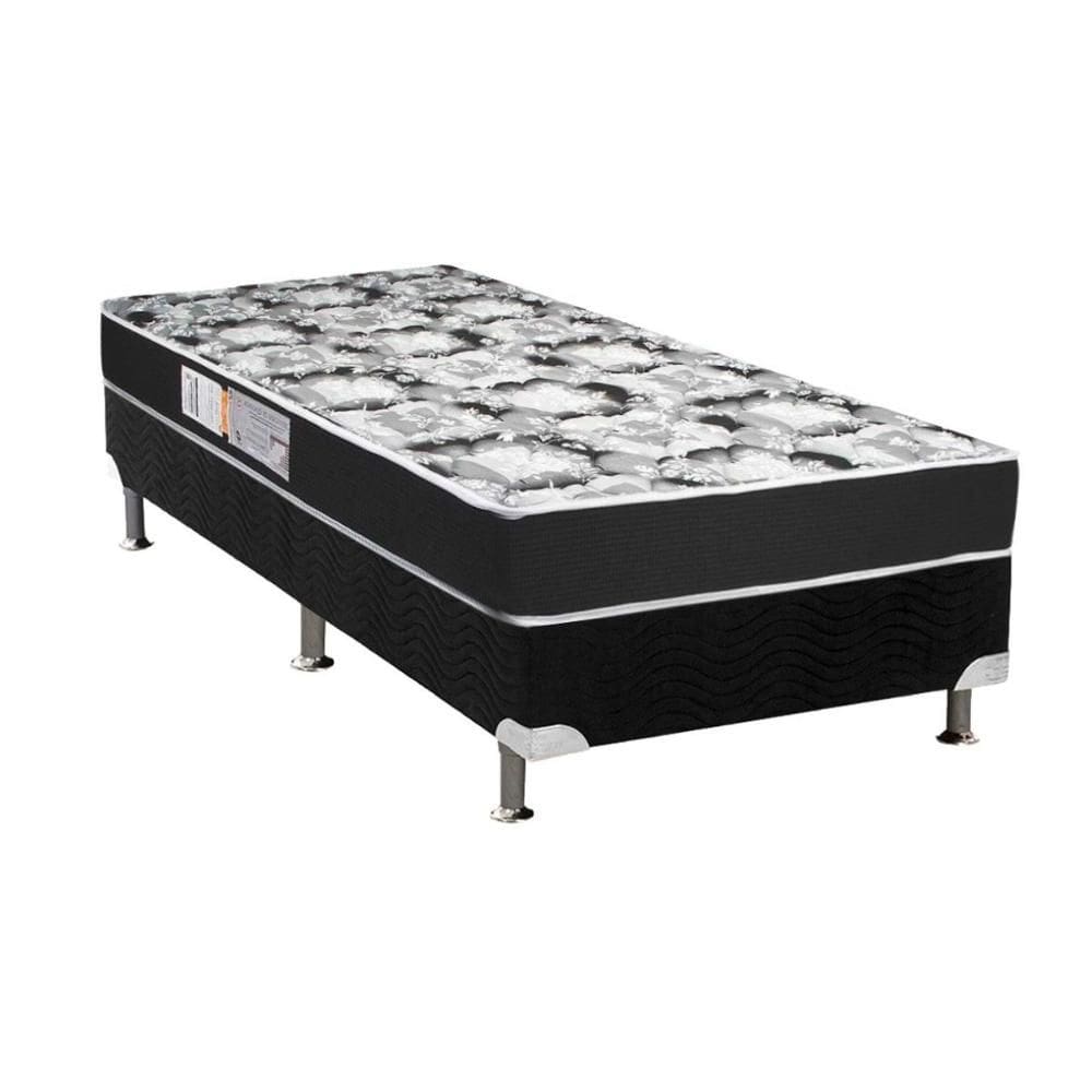 Conjunto Box Solteiro: Colchão Espuma Luckspuma D28 Celebrity + Base CRC Suede Black (88x188)