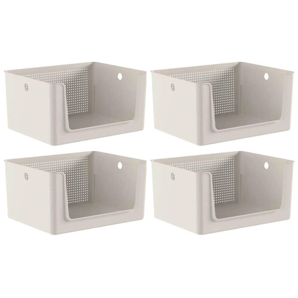 Kit 4 Cestos Organizadores Telado Abertura Frontal 16L Bege Flow Banheiro Lavanderia