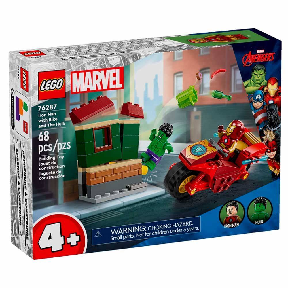 Blocos de Montar - Hulk e Homem de Ferro com Moto - 68 peças - LEGO Marvel