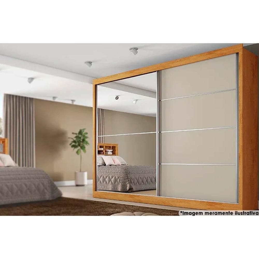 Guarda Roupas 2 Portas de Correr e 4 Gavetas c/ 1 Espelho Verona Plus Peroba/Off White/Peroba - Europa