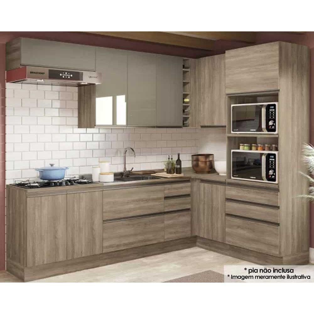 Kit de Cozinha 9 Peças Maxxi (3 Armários + 3 Balcões + 1 Paneleiro + 2 Complementos) CZ201 Nogal-Kappesberg