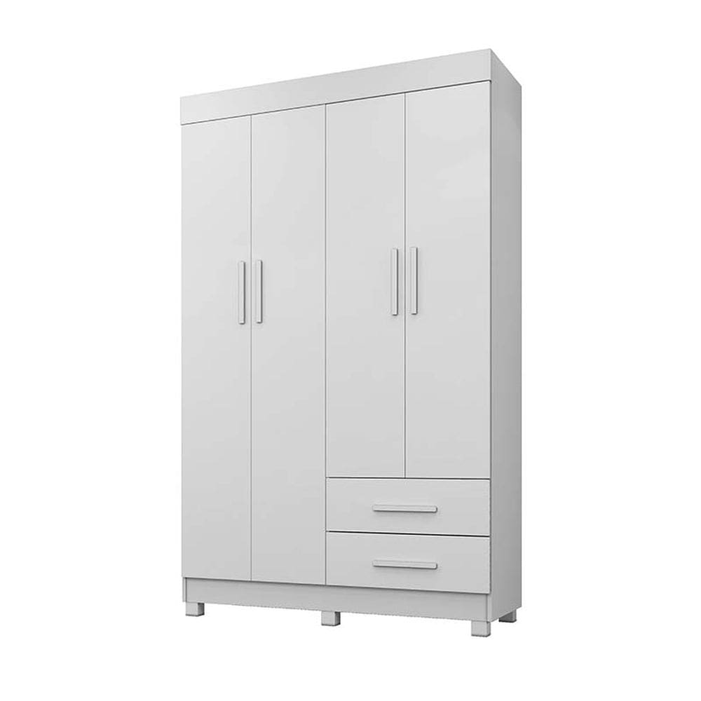 Guarda Roupa Solteiro 4 Portas 2 Gavetas Copacabana New Benetil Móveis Branco
