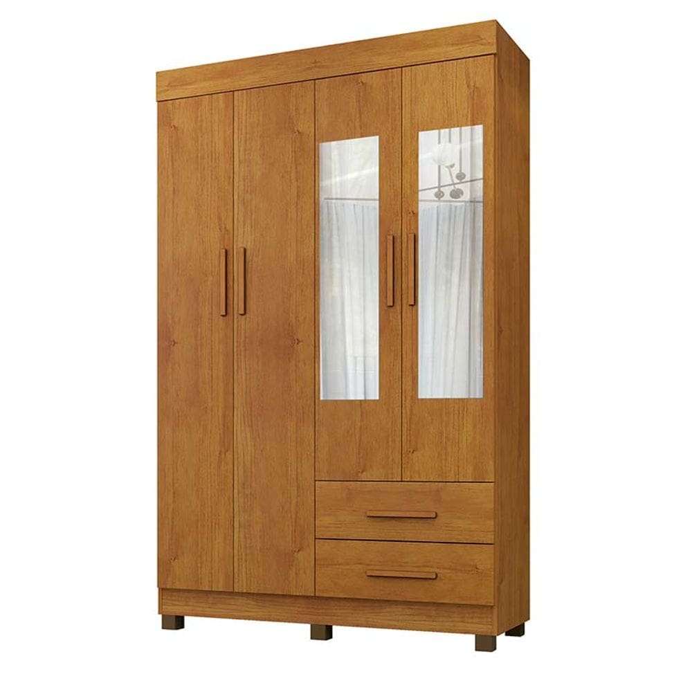 Guarda Roupa Solteiro 4 Portas 2 Gavetas Com Espelho Copacabana New Benetil Móveis Cinamomo