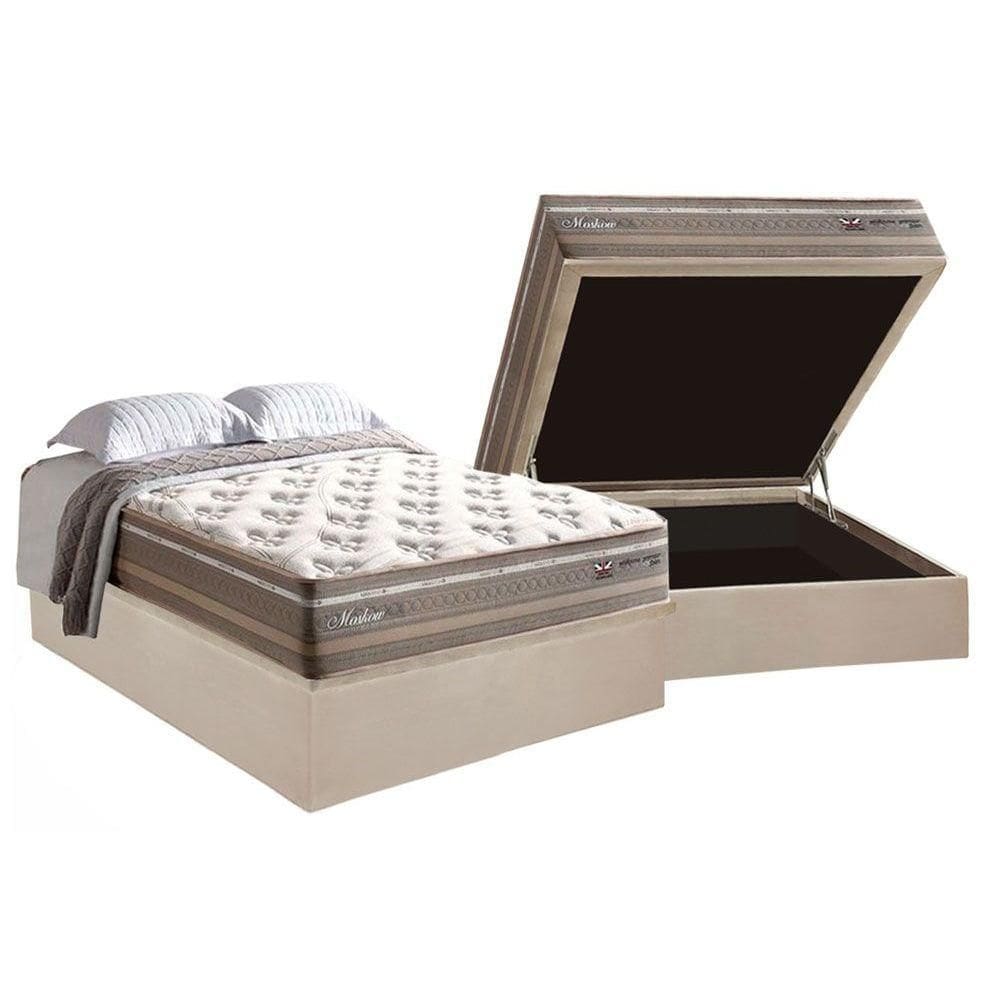 Conjunto Box Baú Casal: Colchão Molas Herval Maxspring Moskow + Base CRC Suede Clean (138x188)