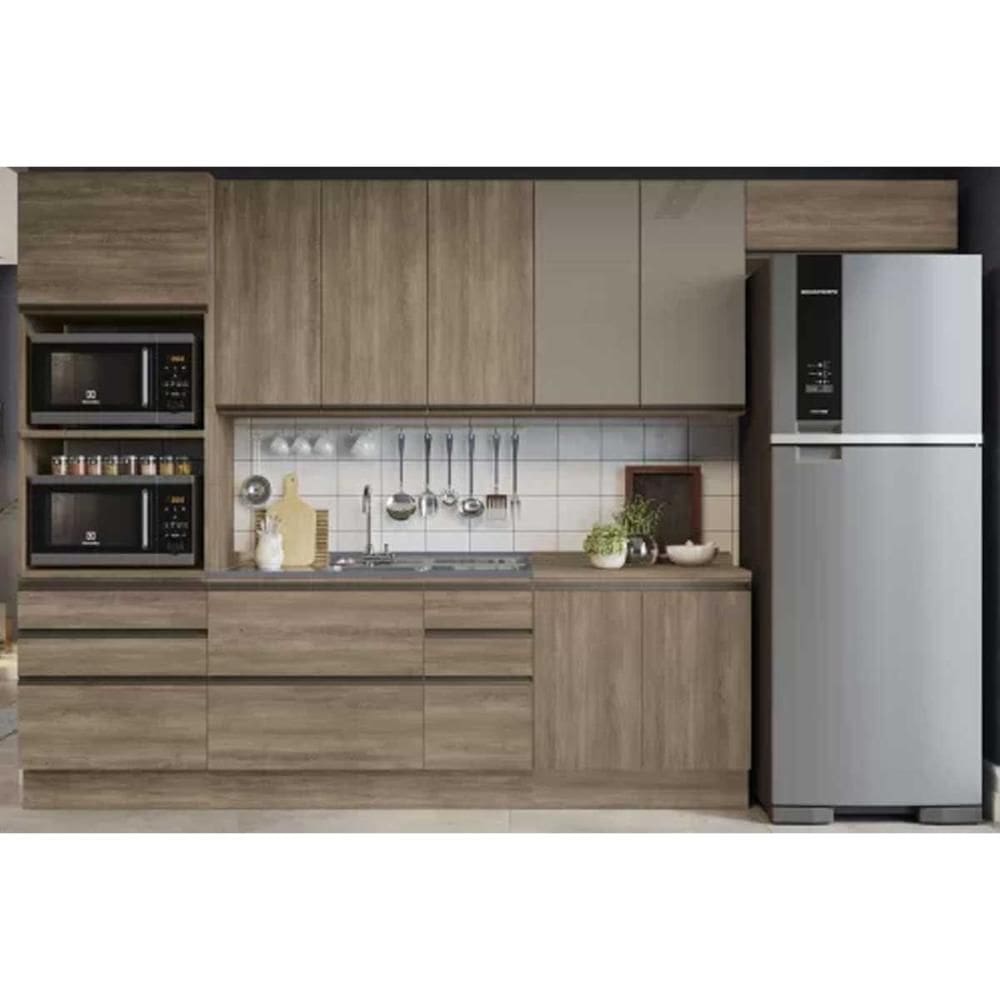 Cozinha Modulada Kappesberg Maxxi 7 Peças (3 Armários + 2 Balcões + 1Paneleiro + 1Complemento) CZ218 Nogal-Kappesberg