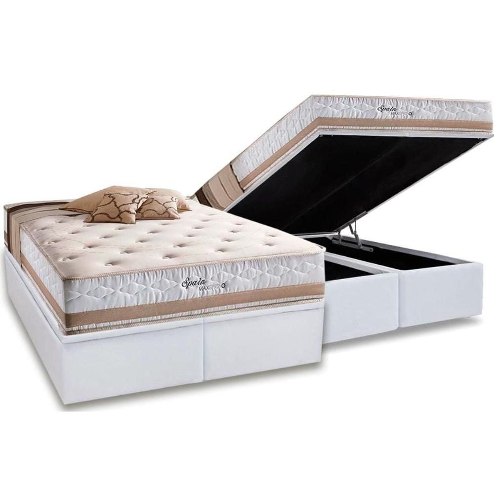 Conjunto Box Baú Queen: Colchão Molas Herval Maxspring Spain + Base CRC Courano White (158x198)