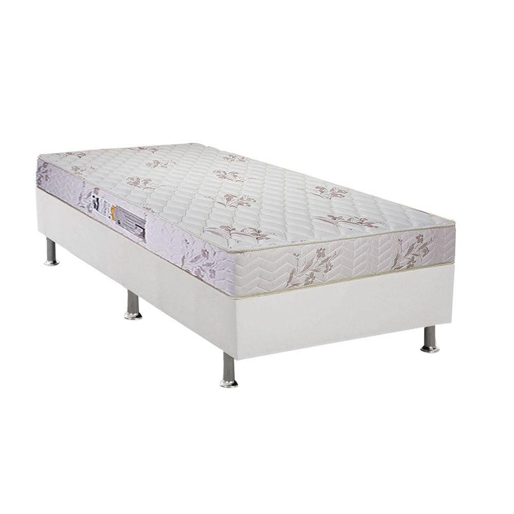 Cama Box Solteiro: Colchão Espuma Luckspuma D45 Gran Luck Floral Pró Saúde + Base CRC Courano White(88x188)