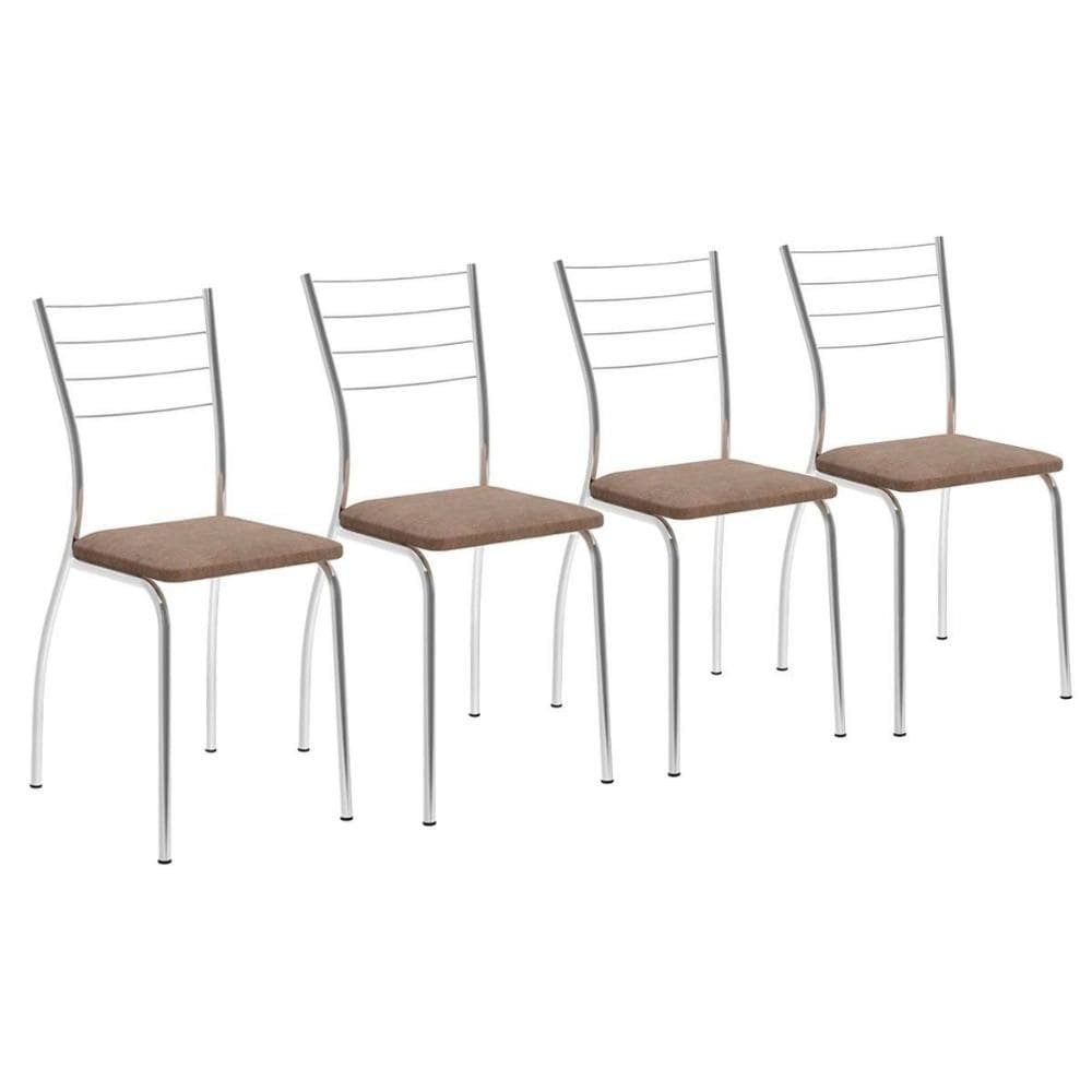 Kit 4 Cadeiras Sala Jantar 1700 4 Un Cromado/Suede Conhaque - Carraro