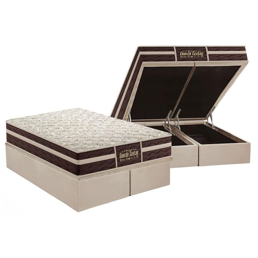 Cama Box Baú Queen: Colchão Ortopédico Probel Guarda Costas Extra Firme + Base CRC Suede Clean (158x198)