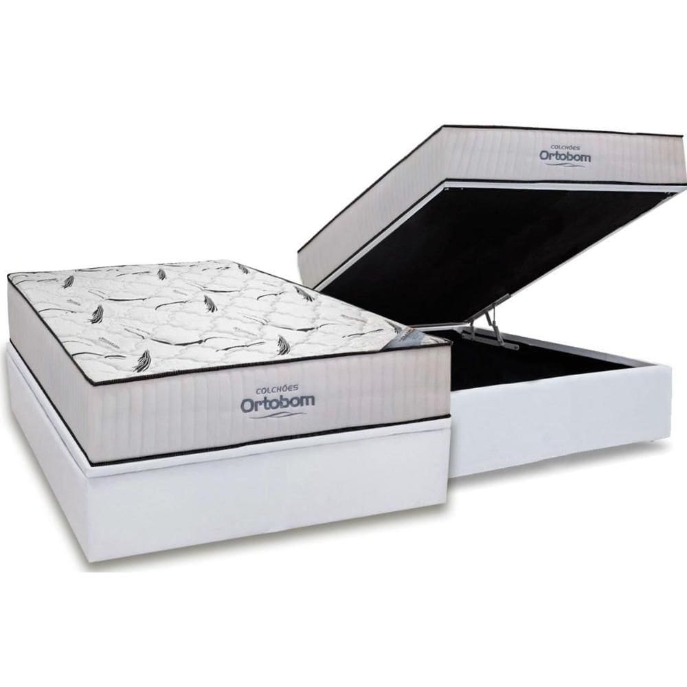 Cama Box Baú Casal: Colchão Espuma D45 Ortobom Highfoam + Base CRC Courano White(138x188)