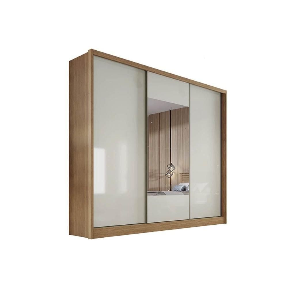 Guarda Roupas 3 Portas de Correr e 4 Gavetas c/ Espelho Arezzo Plus Freijo Cumaru c/ Fendi - Novo Horizonte