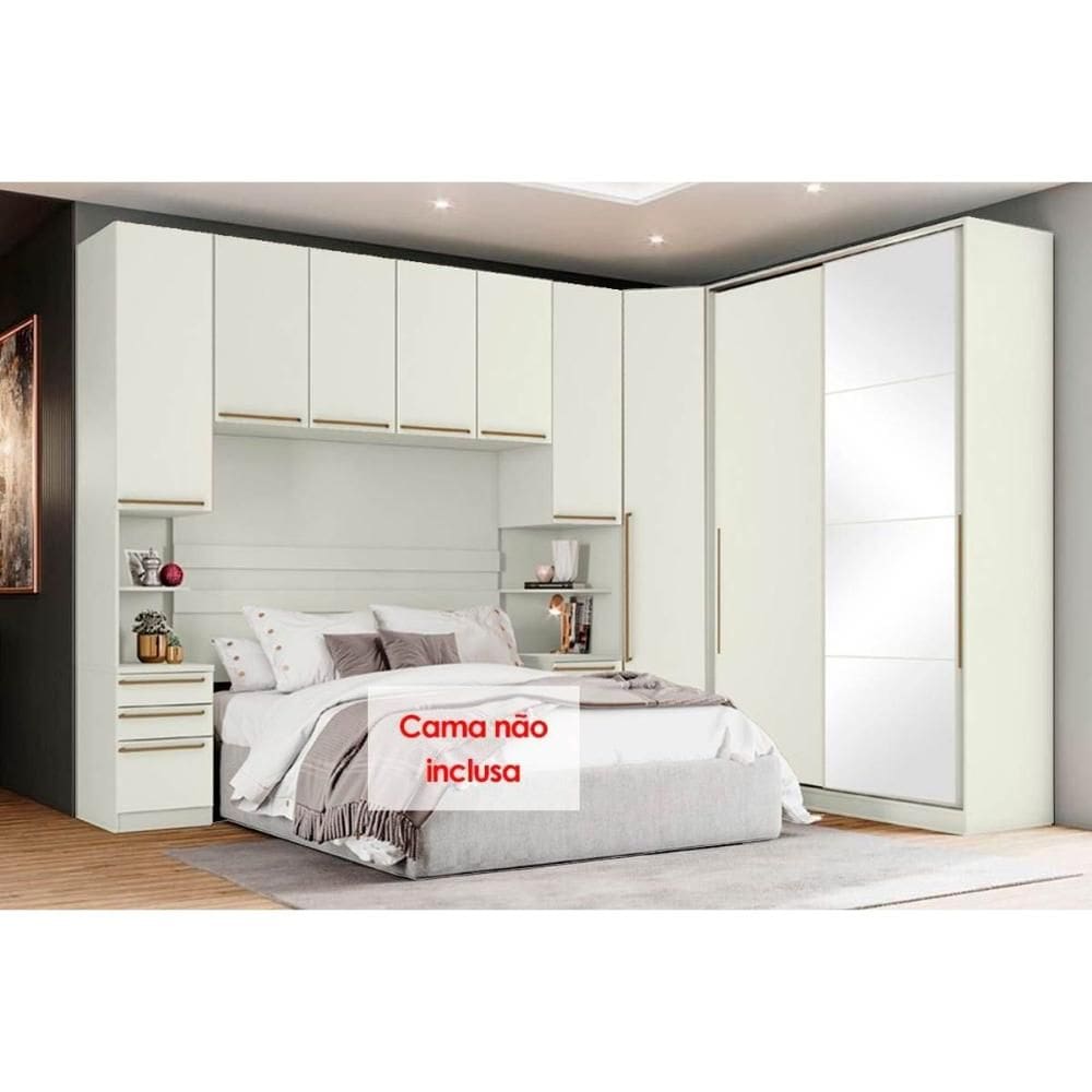 Quarto Henn Seletto 5 Peças (1 Armário Ponte + 1 Guarda Roupa + 1 Closet + 2 Complementos) QM01 Areia