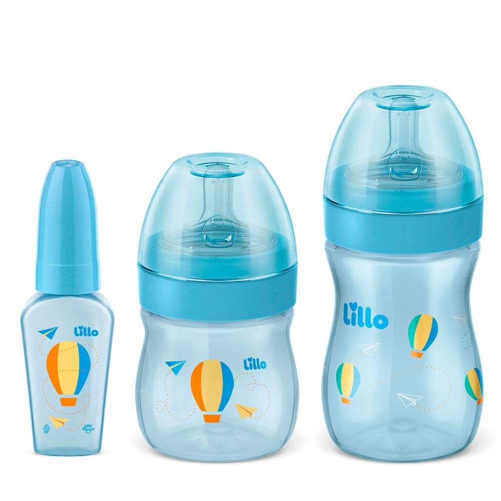 Kit com 3 Mamadeiras Azul Lillo
