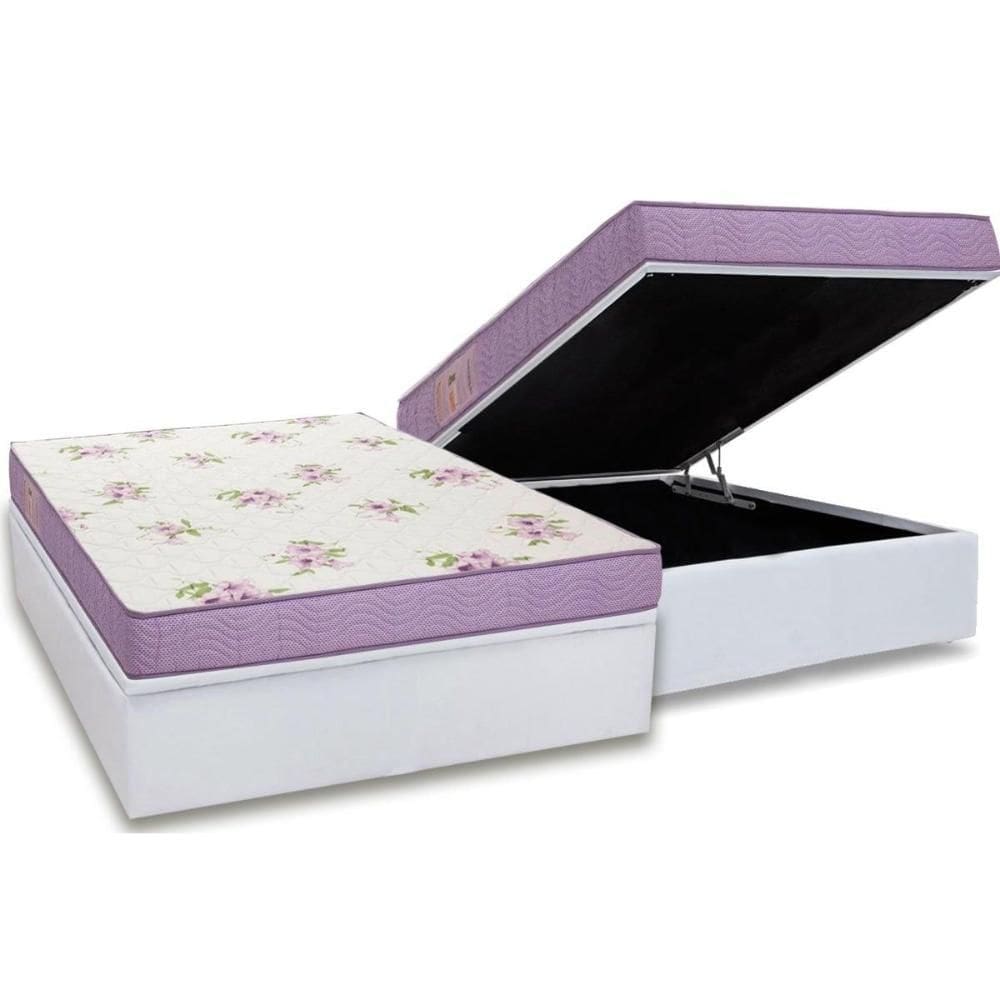 Cama Box Baú Casal: Colchão Molas Ensacadas Ortobom D23 Physical Super Resistente + Base CRC Courano White(138x188)