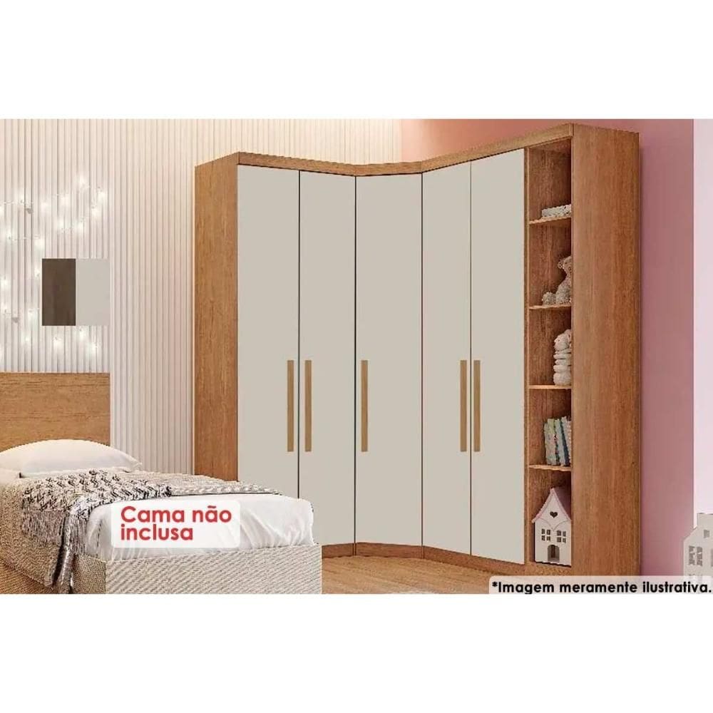 Quarto Casal Modulado Rizon 4 Peças (1 Closet + 2 Guarda Roupas + 1 Complemento) QC215 Freijo Cumaru c/ Fendi - Novo Horizonte