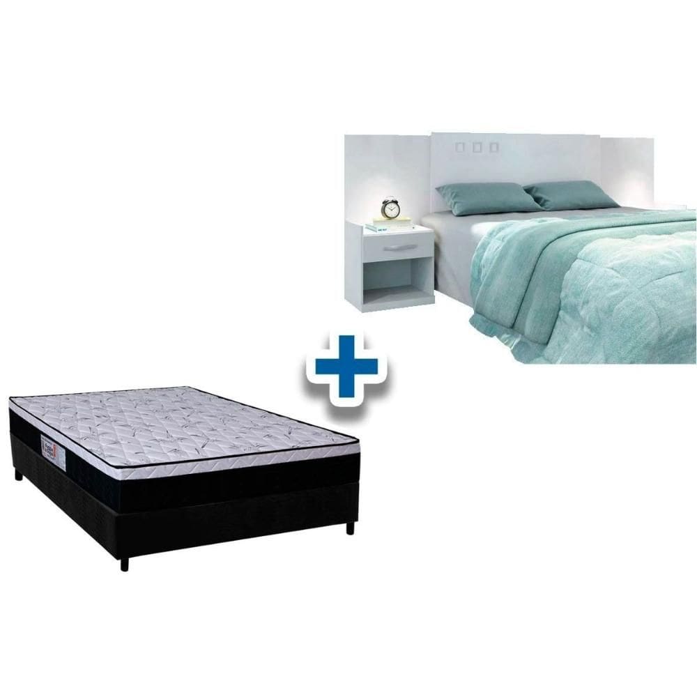 Cama Box Casal CRC + Colchão Ortopédico Foggia Sogni + Cabeceira Plus Branco