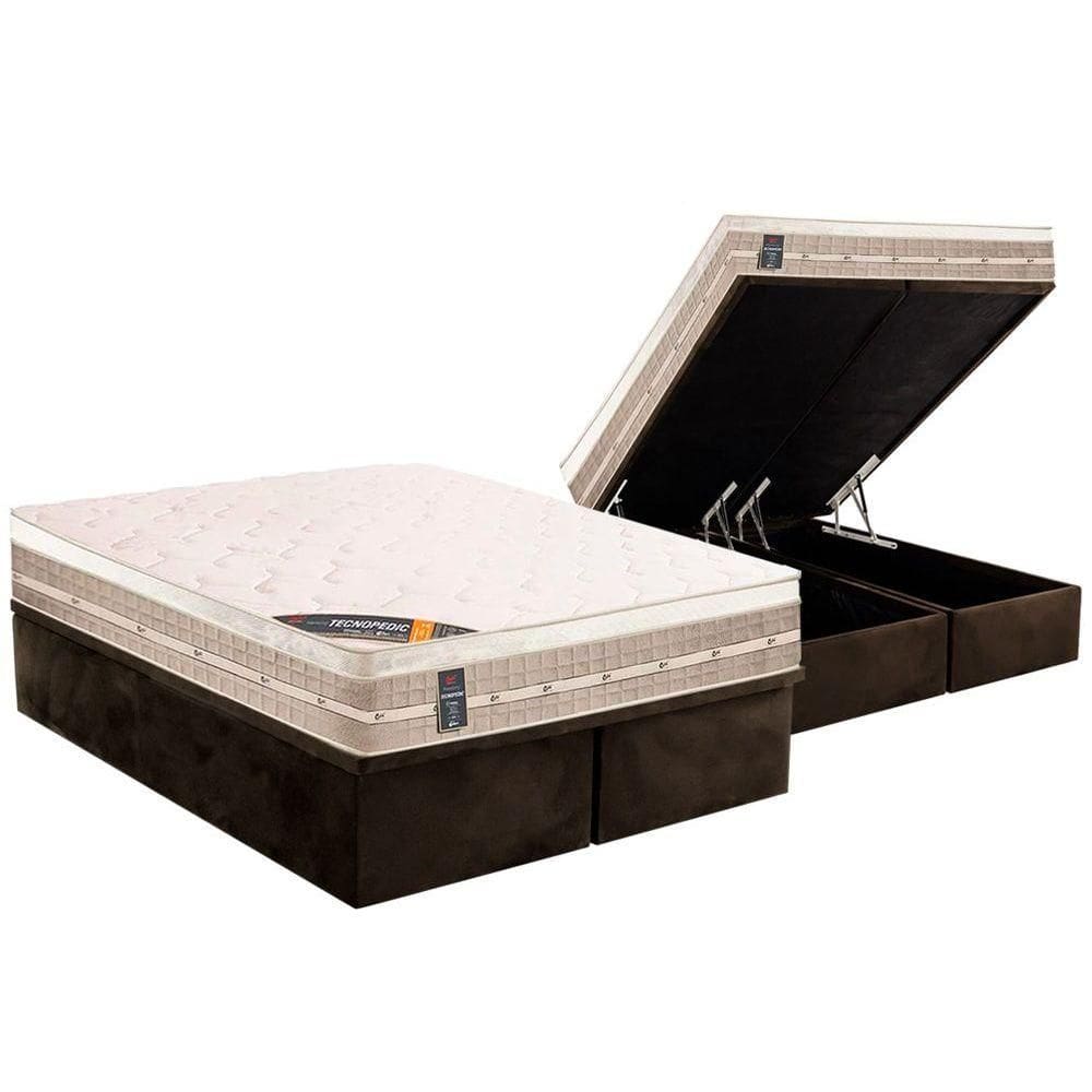 Conjunto Box Baú Queen: Colchão Molas Castor Bonnel Premium Tecnopedic + Base CRC Suede Brown (158x198)