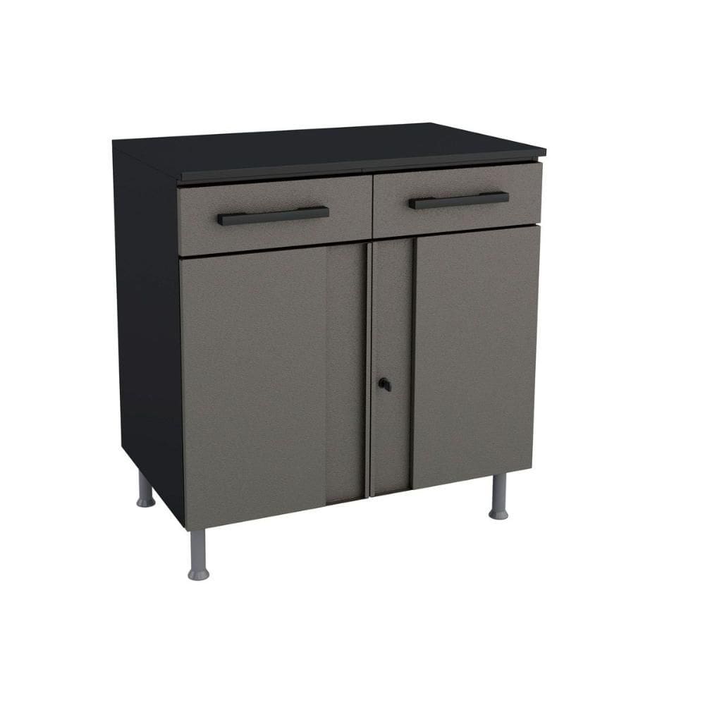 Bancada Multiuso p/ Área Serviço Balcão Multibox Aço c/ 2 Portas c/ Chave e 2 Gavetas c/ Tampo 80cm Preto/Cinza - Telasul