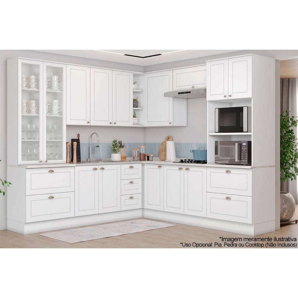 Cozinha Completa Americana 10 Peças (3Aéreos+3Balcões+2Paneleiros+2Complementos) C5P57 Branco - Henn
