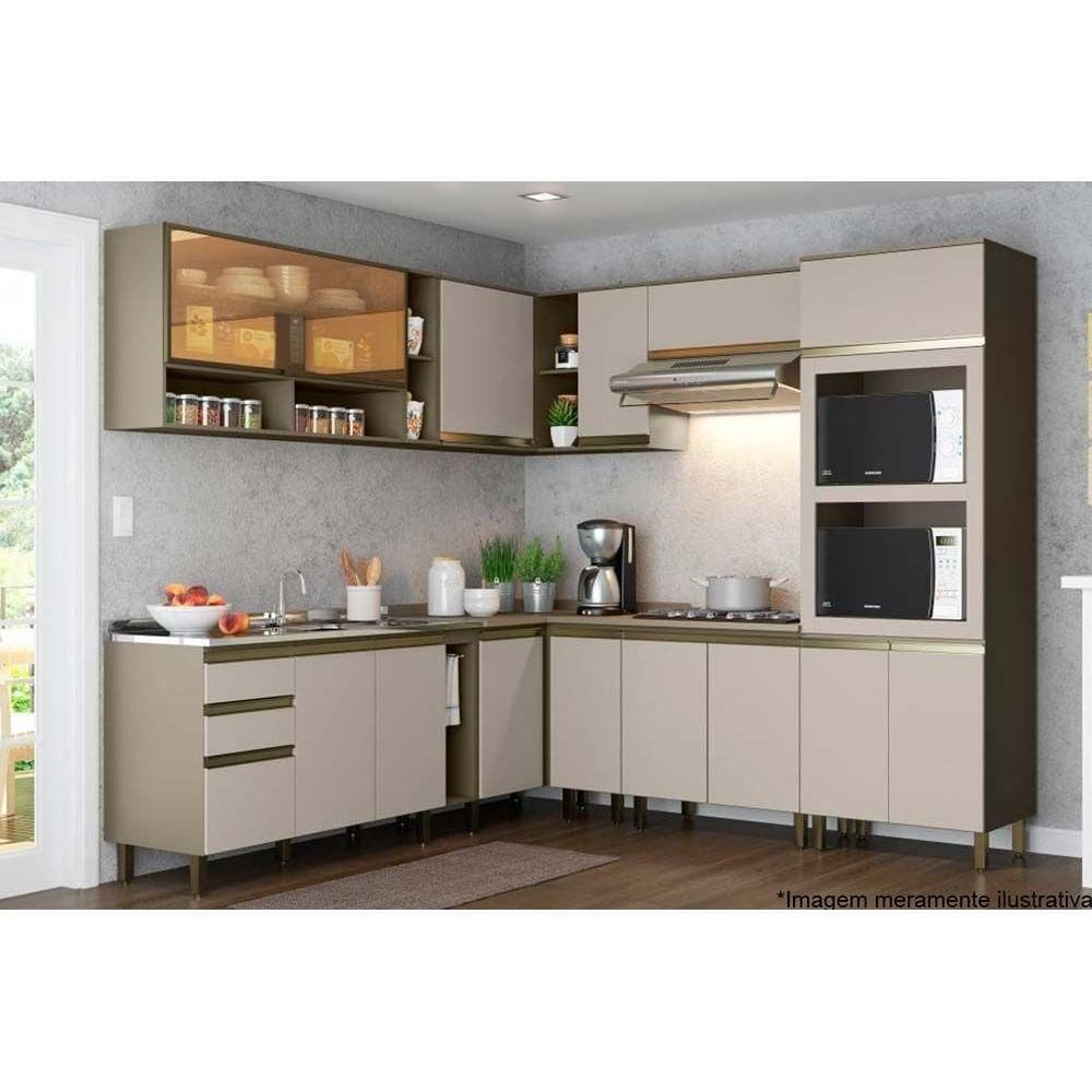 Cozinha Modulada Completa Connect 16 Peças (4 Armários + 4 Balcões + 1 Paneleiro + 7 Complementos) C16P03 Duna/Cristal - Henn