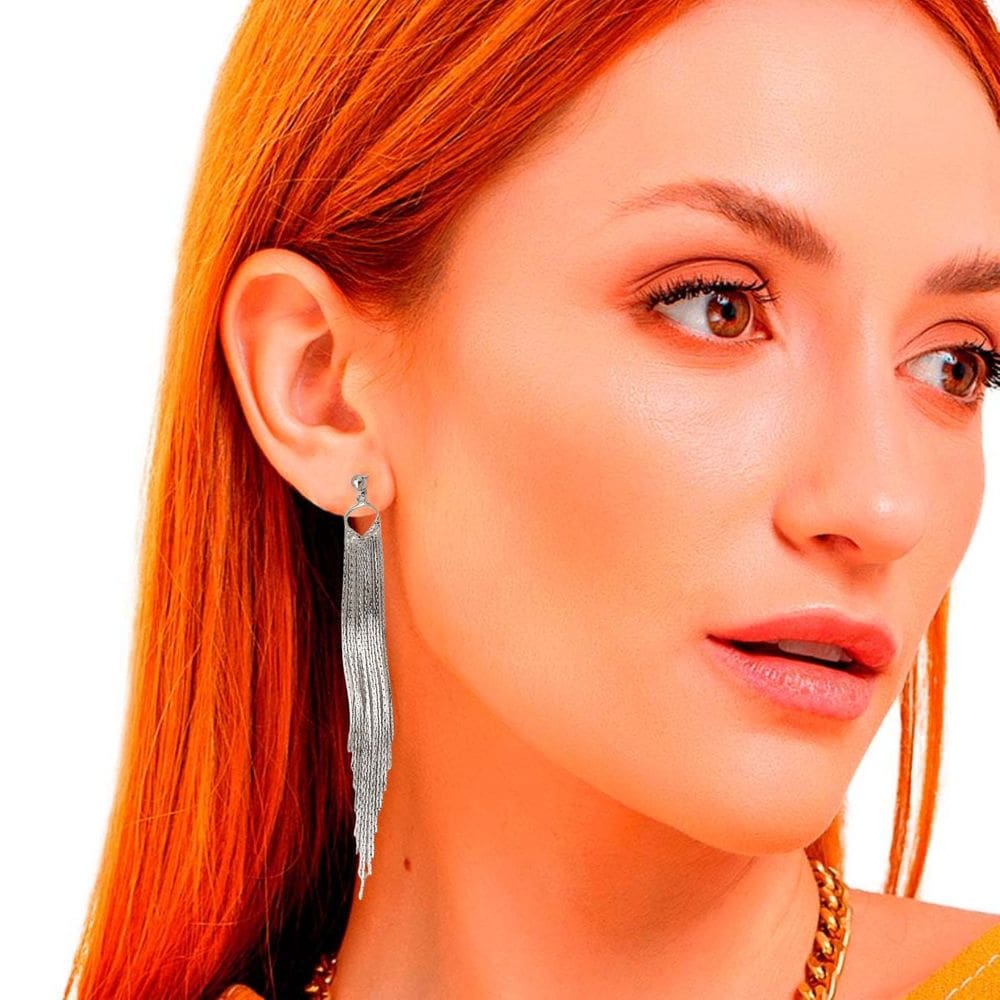 Brincos Femininos Franja Argolinha Solto Festas Prateado