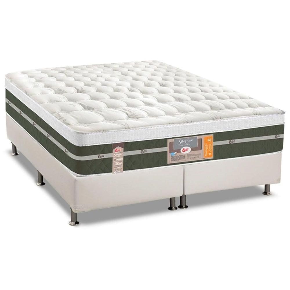 Cama Box Queen: Colchão Molas Castor Bonnel Silver Star Air + Base CRC Courano White(158x198)