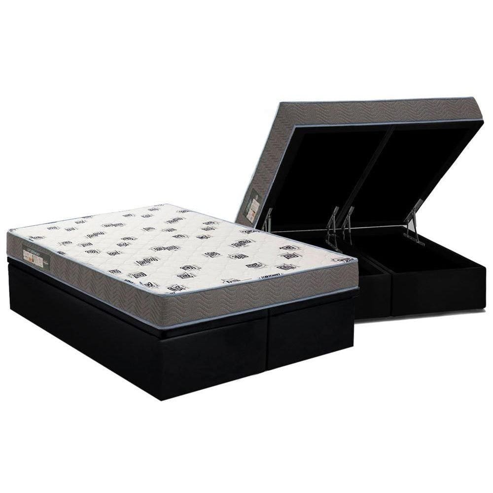 Conjunto Box Baú: Colchão Espuma Ortobom D33 Light Saúde + Base CRC Courano Black Queen (158x198)