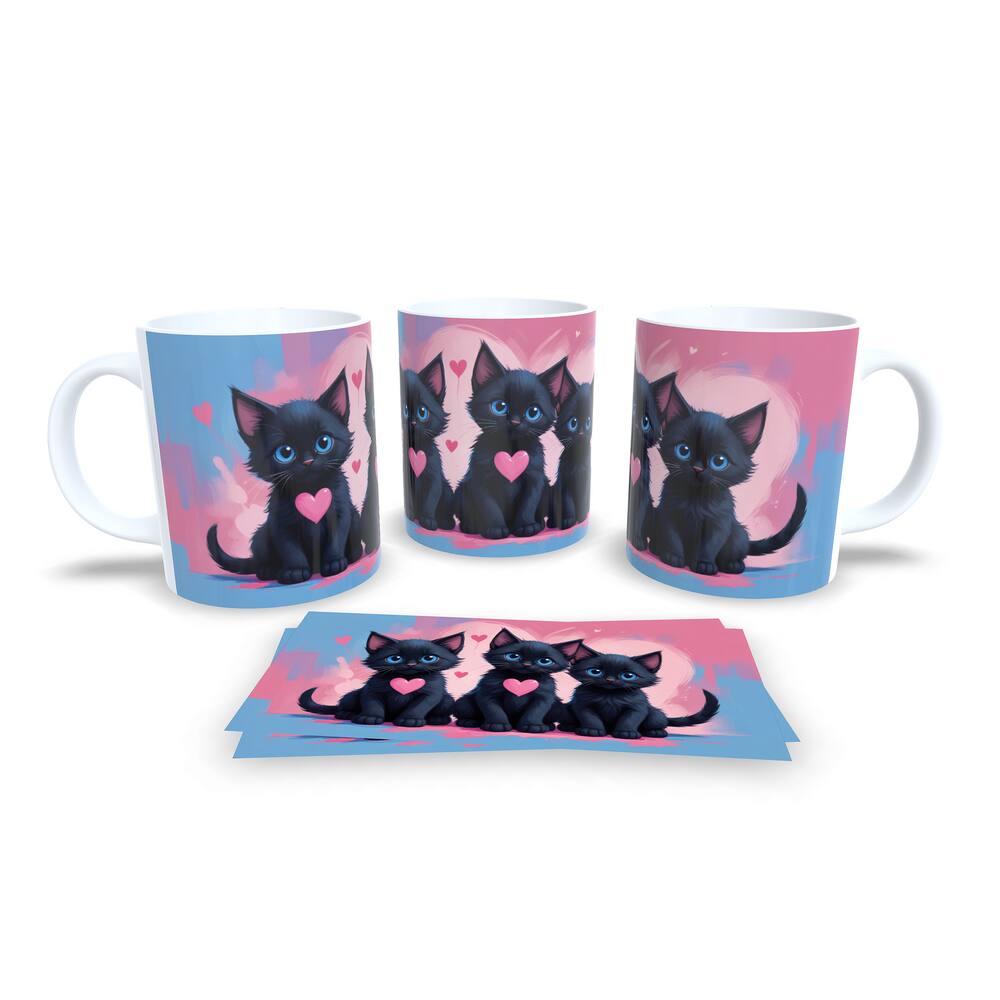 Caneca Cerâmica Personalizada Gato Gatinhos Preto - Modelo 785025