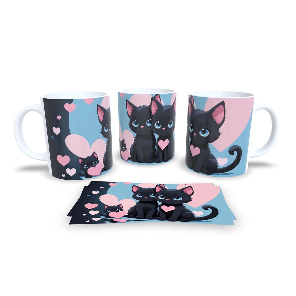 Caneca Cerâmica Personalizada Gato Gatinhos Preto - Modelo 785031