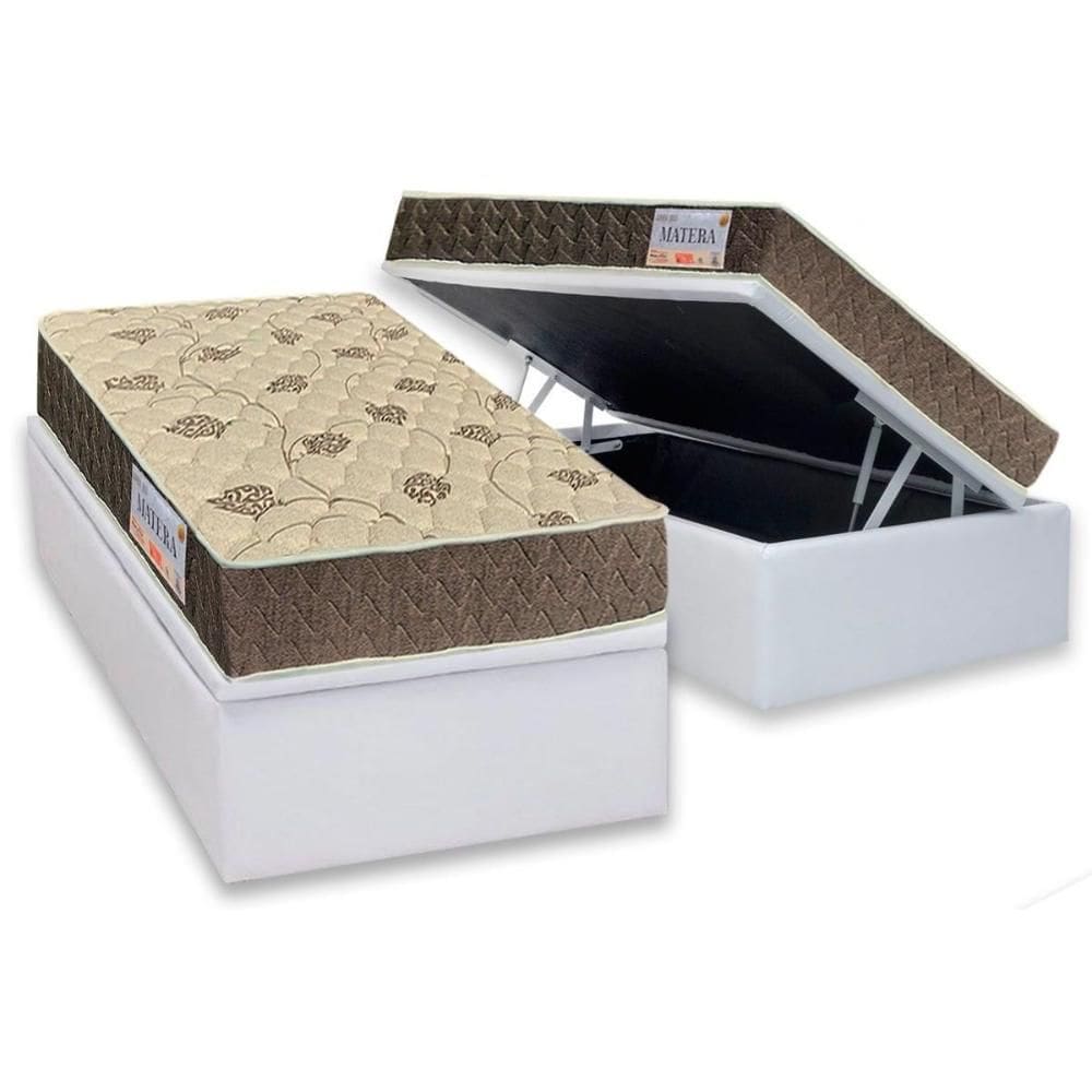 Cama Box Baú Solteiro: Colchão Anatômico Orthoflex D33 Matera + Base CRC Courano White (88x188)